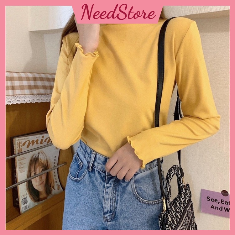 Áo giữ nhiệt nữ cổ 3 phân siêu ấm chất nỉ nhung hai mặt cao cấp mềm mịn ôm body co giãn thoải mái phong cách hàn quốc