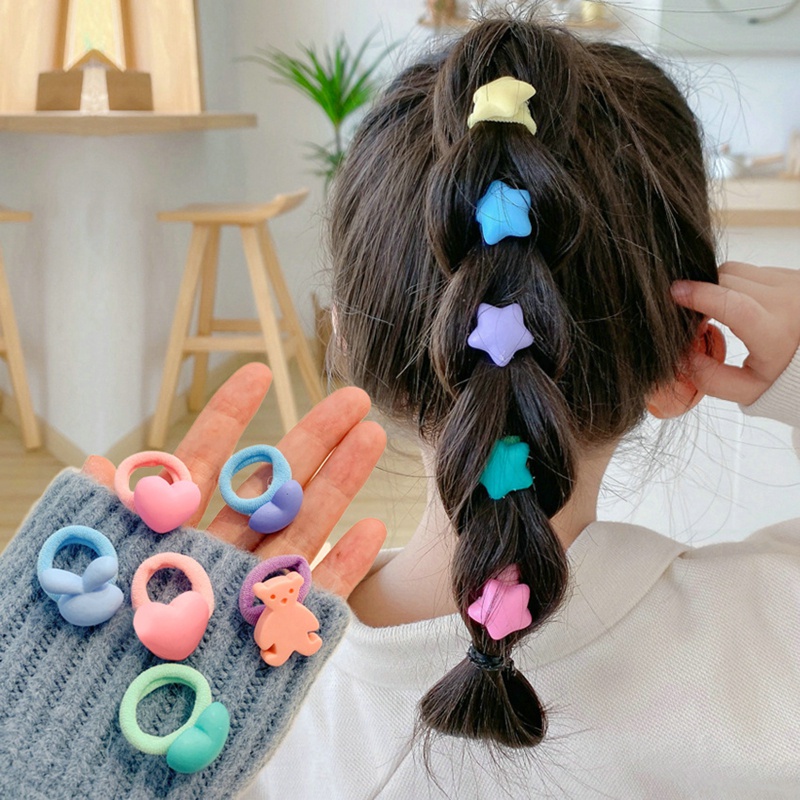 ✨✨Set 10 Dây Cột Tóc Cao Su Co Giãn In Họa Tiết Thỏ Hoạt Hình Phong Cách Hàn Quốc Cho Bé