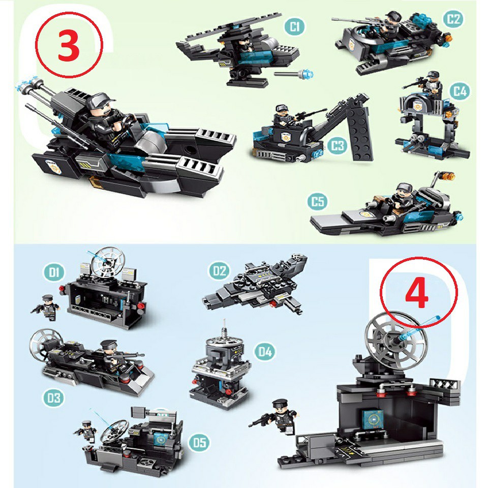 [820 CHI TIẾT] Bộ Lego lắp ráp xếp hình BIỆT ĐỘI SWAT GỒM Ô TÔ, TRỰC THĂNG, ROBOT CỰC NGẦU