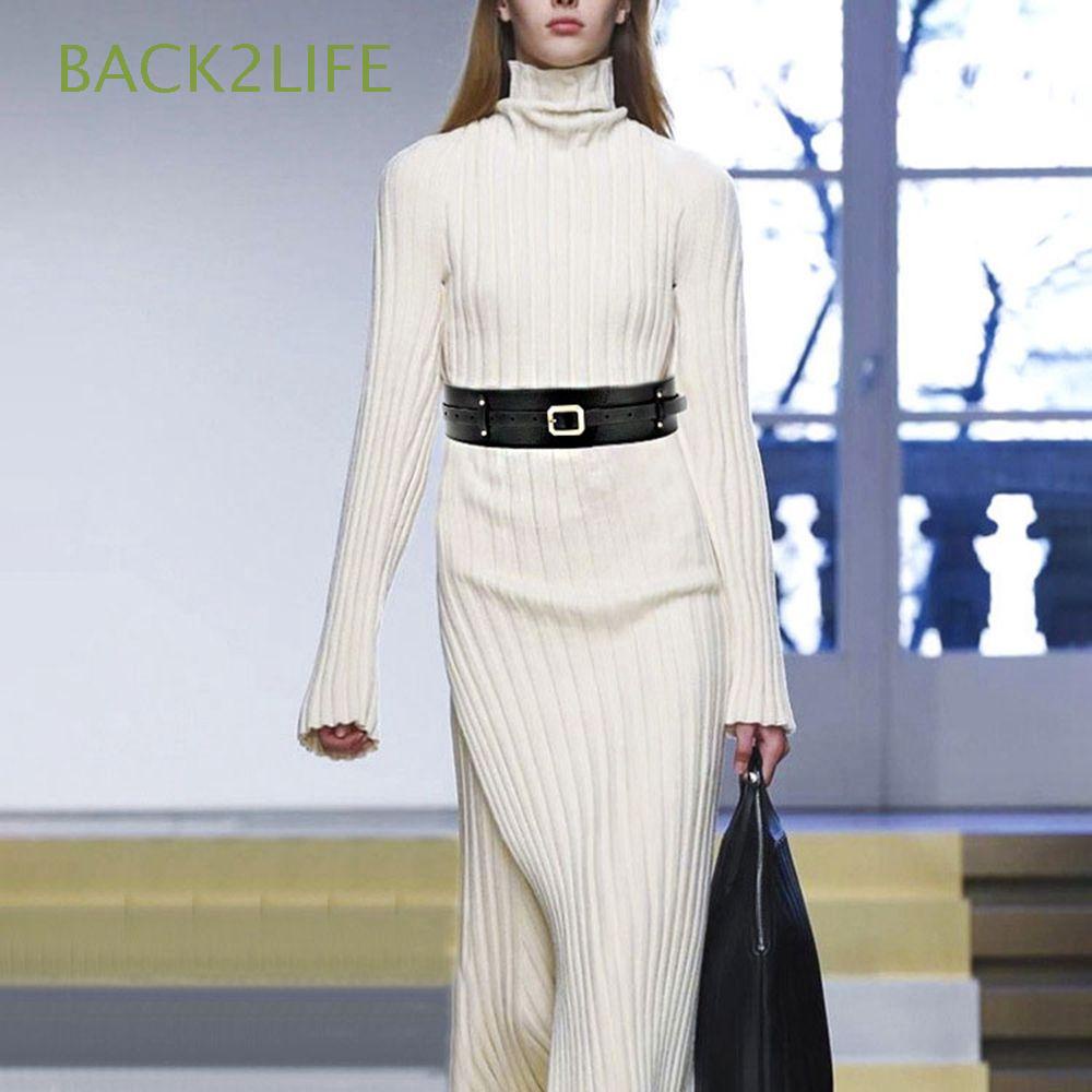 Thắt lưng bản rộng bằng da PU có thể điều chỉnh phong cách Hàn Quốc cổ điển đơn giản dành cho nữ BACK2LIFE