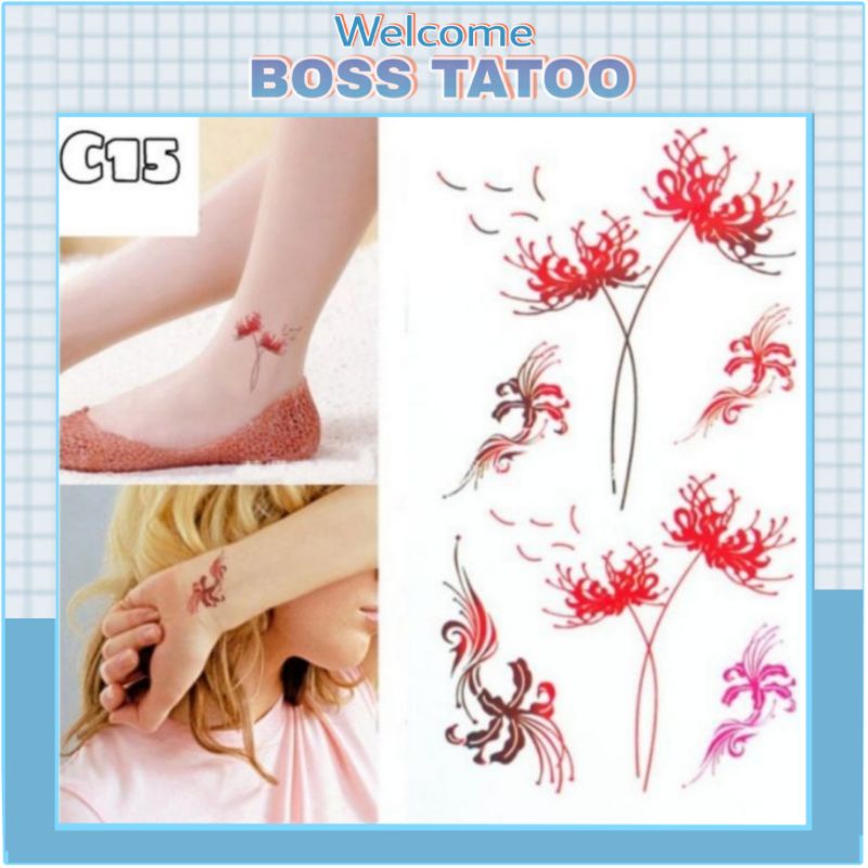 Hình xăm dán tattoo cao cấp hoa bỉ ngạn C15 H10.Xăm dán tatoo mini tạm thời, size &lt;10x6cm