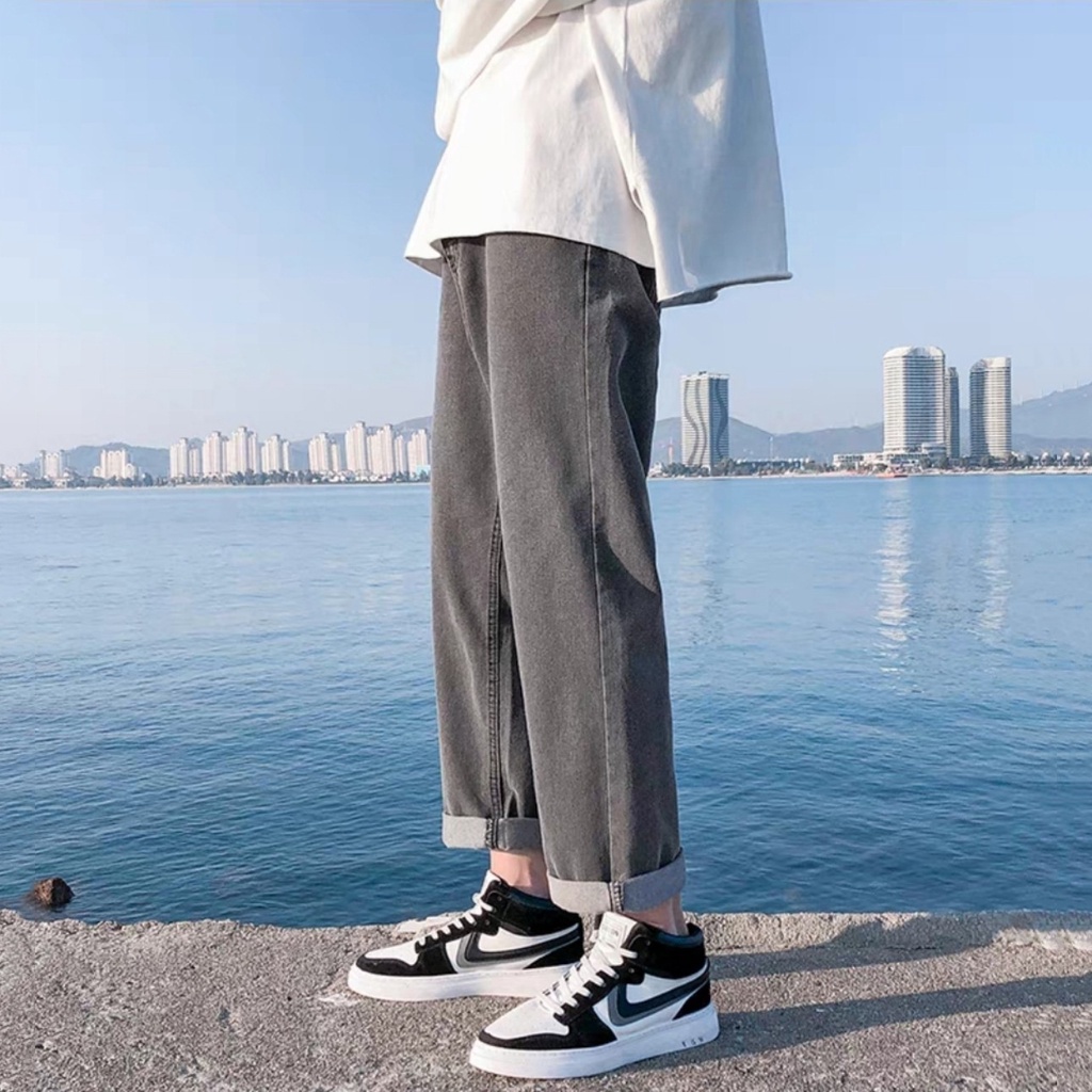 Quần Baggy Nam Jeans Đen Rách Gối Dáng Đứng Ống Suông Rộng Phom Trẻ Trung Phong Cách Hàn Quốc Vải Co Giãn Nhẹ