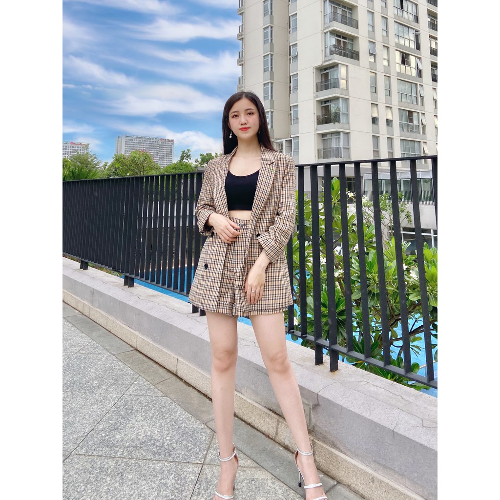 💥[ HOT TREND ]  Set Áo Blazer Sọc Caro Kẻ  Áo Vest VNXK Cao Cấp + Quần Shorts Ống Rộng Freeship - Hình & Video Tự Chụp | BigBuy360 - bigbuy360.vn