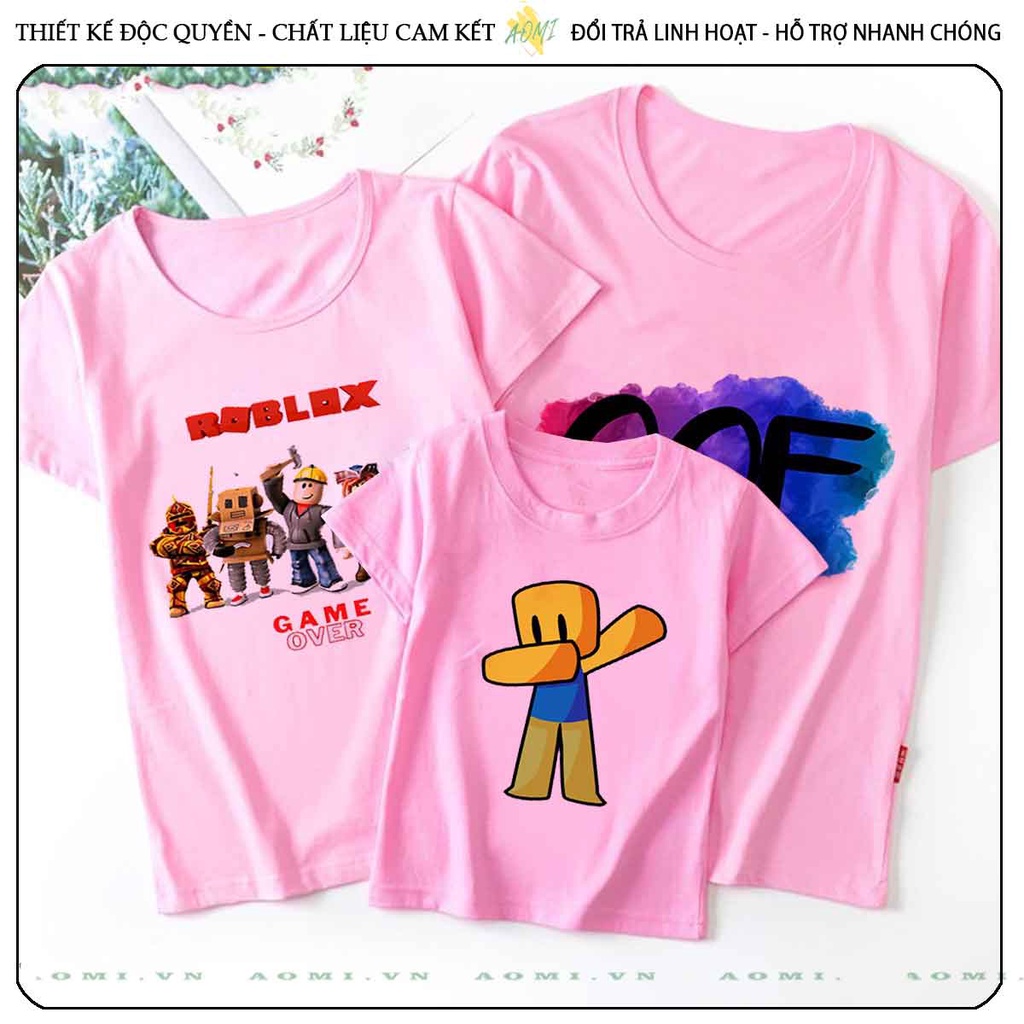 ÁO THUN ROBLOX UNISEX PHÔNG HỒNG NAM NỮ GIA ĐÌNH CẶP ĐÔI SIZE TRẺ EM BÉ TRAI GÁI AOMIVN