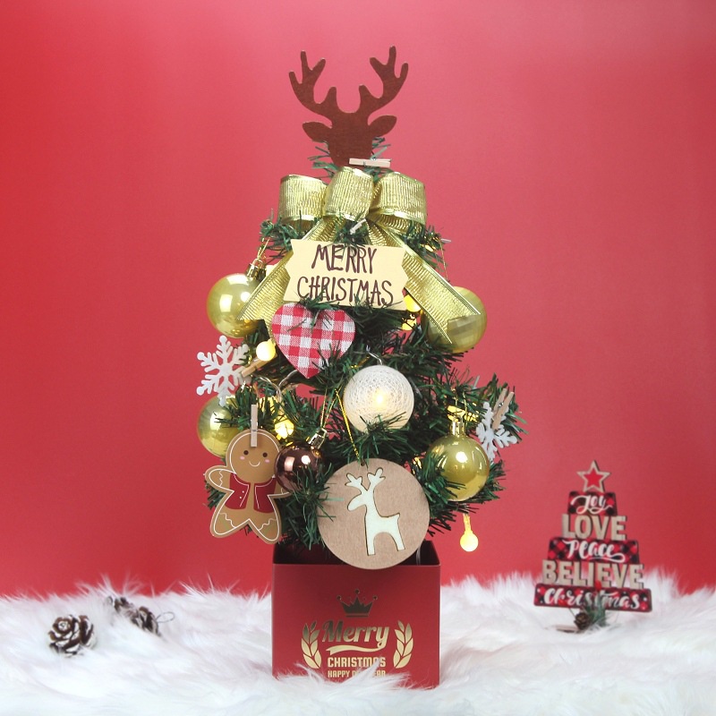 Cây thông noel mini, cây thông noel để bàn, Merry Christmas kèm phụ kiện + đèn