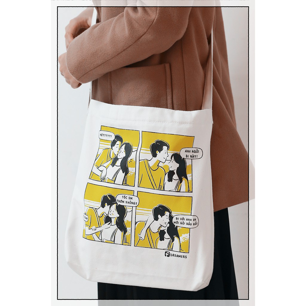 Túi Tote canvas dây đeo 2 kiểu Dreamers mẫu 4 vàng