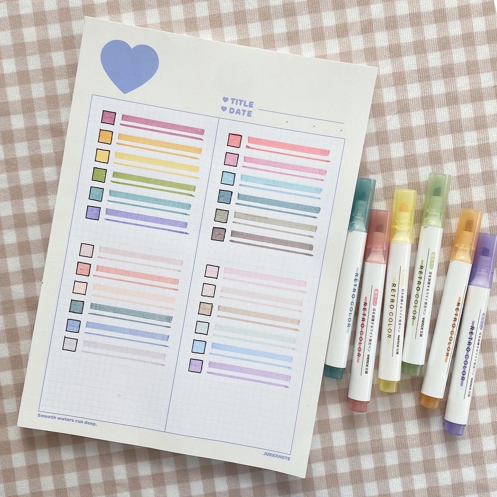 Set 6 bút dạ quang nhiều màu sắc phong cách Retro