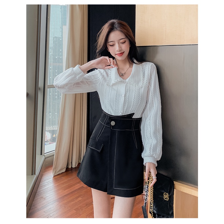 QUẦN GIẢ VÁY VIỀN CHỈ NỔI VẠT CHÉO LẬT HAI MÀU ĐEN TRẮNG