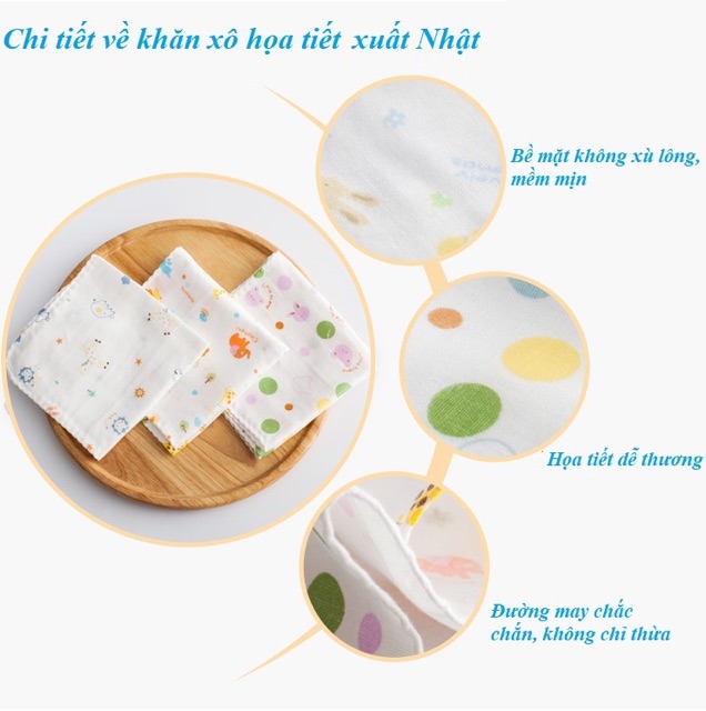 Set 10 Khăn Sữa Nhật Họa Tiết 32x32cm