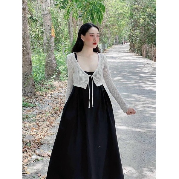 Set áo khoác lưới mix áo yếm hoa hot hit hàng QC