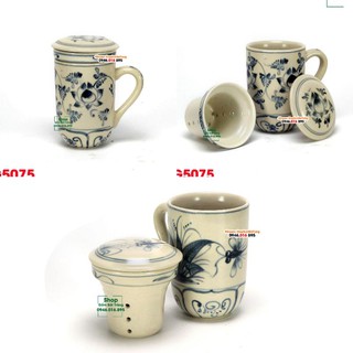 Ly sứ pha trà kèm lọc trà men rạn gốm Bát Tràng