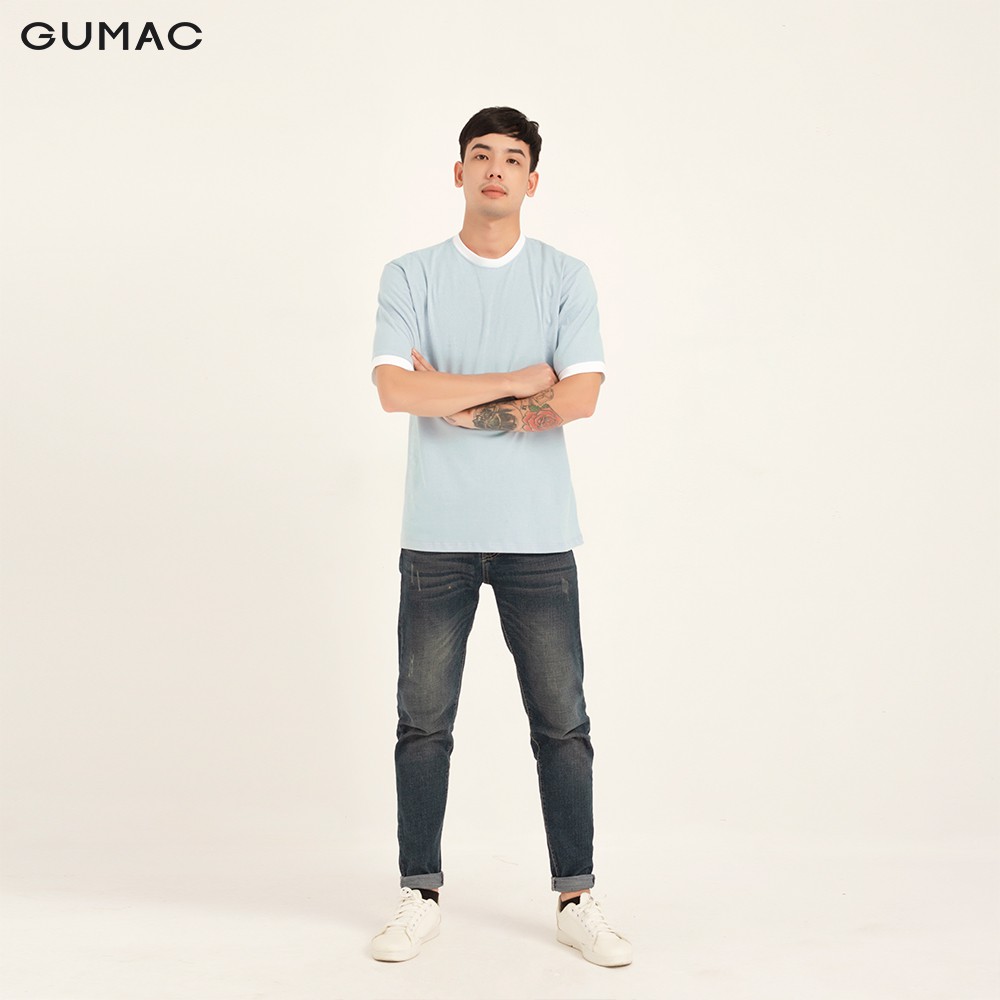 [Mã WABRGD12 giảm 10% đơn 250K] Áo thun nam phối cổ GUMAC màu xanh, thiết kế basic thanh lịch ABB1157 | BigBuy360 - bigbuy360.vn