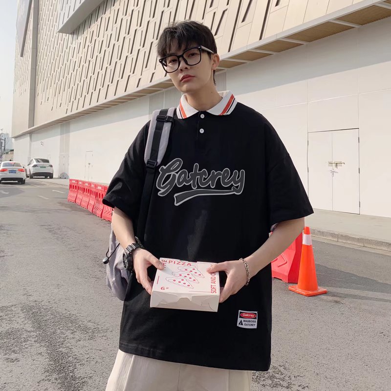 Áo Thun polo Tay Ngắn Có Cổ Thêu Chữ size M-3XL Phong Cách Hip Hop Cho Nam