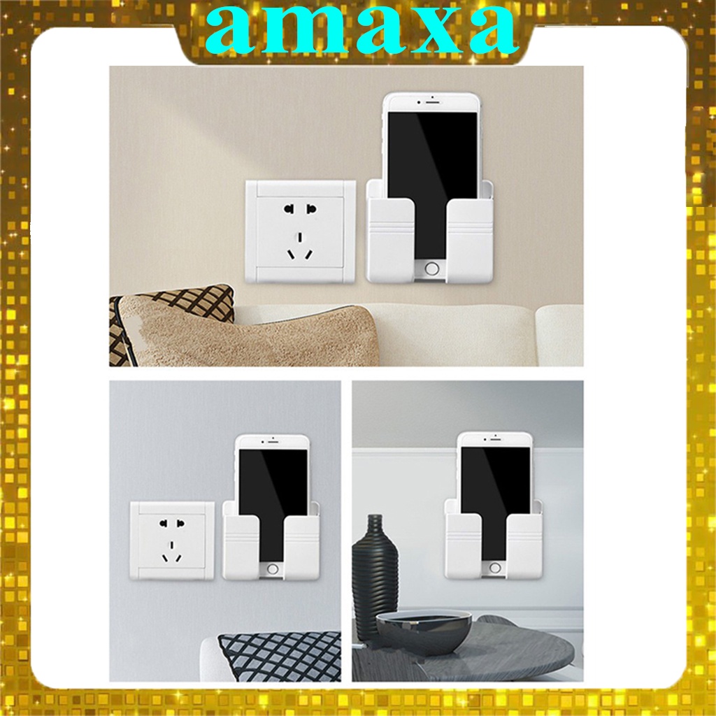 Kệ Dán Tường Để Remote, Đồ Dùng/ Giá Đỡ Sạc Điện Thoại - Có Móc Treo Đa Năng, Giữ Dây Điện Nhỏ Gọn ,Tiện ích Amaxa