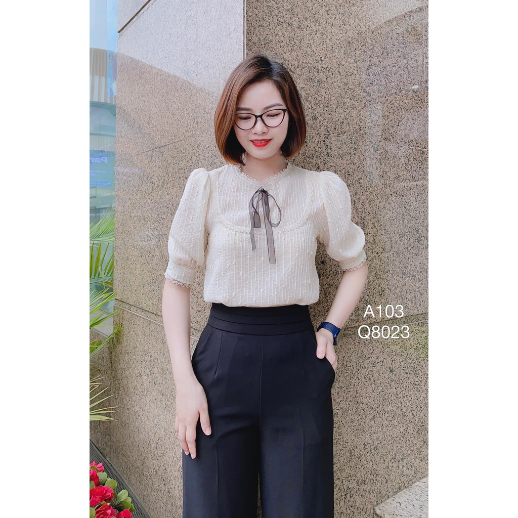 Quần baggy công sở cao cấp LELY Q8023 nữ tính ống rộng cạp cao khóa sườn