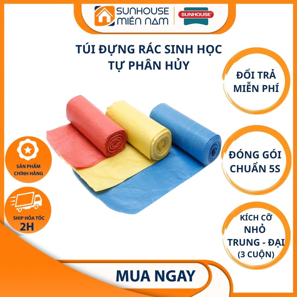 (HCM Giao 2H) Túi đựng rác sinh học 3 Cuộn 1kg tự phân hủy cỡ nhỏ trung đại loại màu và đen được làm