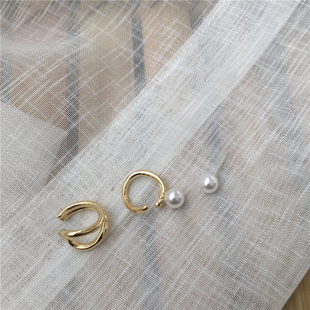 Set 3 Khuyên Vành Tai Đính Ngọc Trai Nhân Tạo Thời Trang