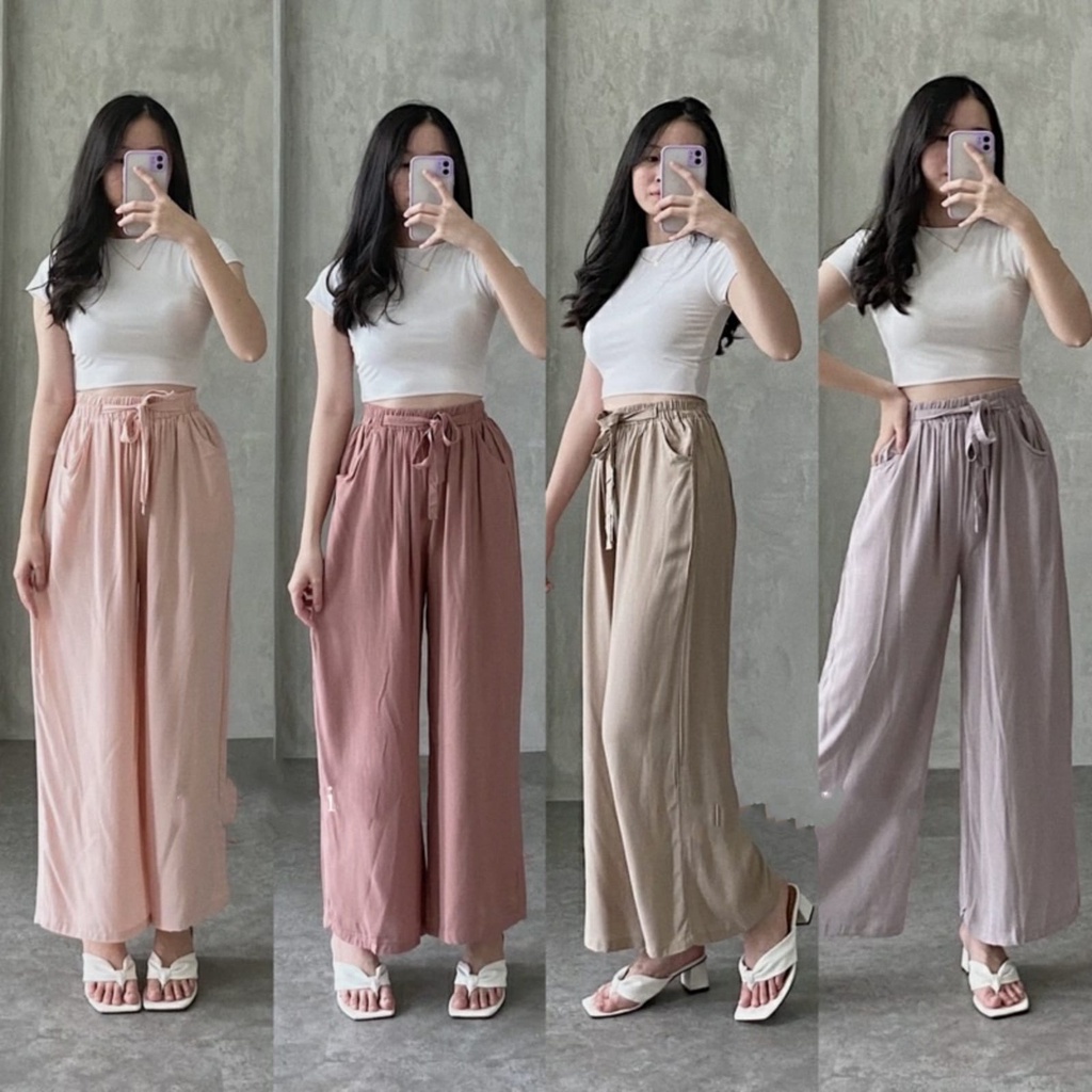 Prektus - ZEC Quần Culottes Dài Dáng Rộng Mặc Ở Nhà Quần Dài Màu Trơn Mới Nhất Cho Nữ Giới