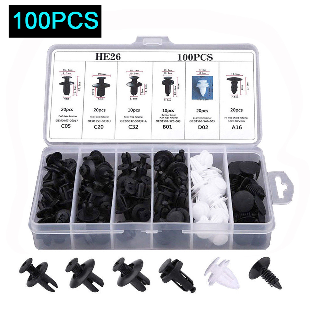 Bộ 100 Đinh Tán Bằng Nhựa Nhiều Màu Sắc Chuyên Dụng Cho Xe Hơi Fender
