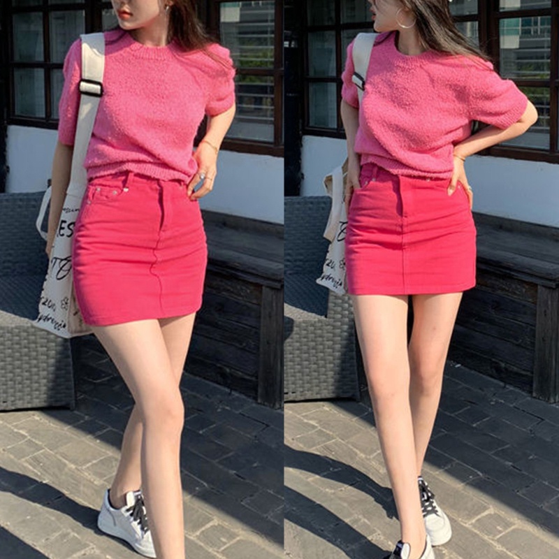 Chân Váy Jeans Chữ A Lưng Cao Màu Sắc Thời Trang Cho Nữ