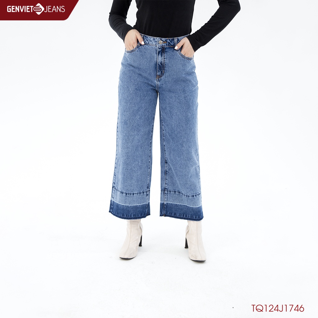 Quần Dài Jeans Nữ Gấu Xỏa GENVIET TQ124J1746