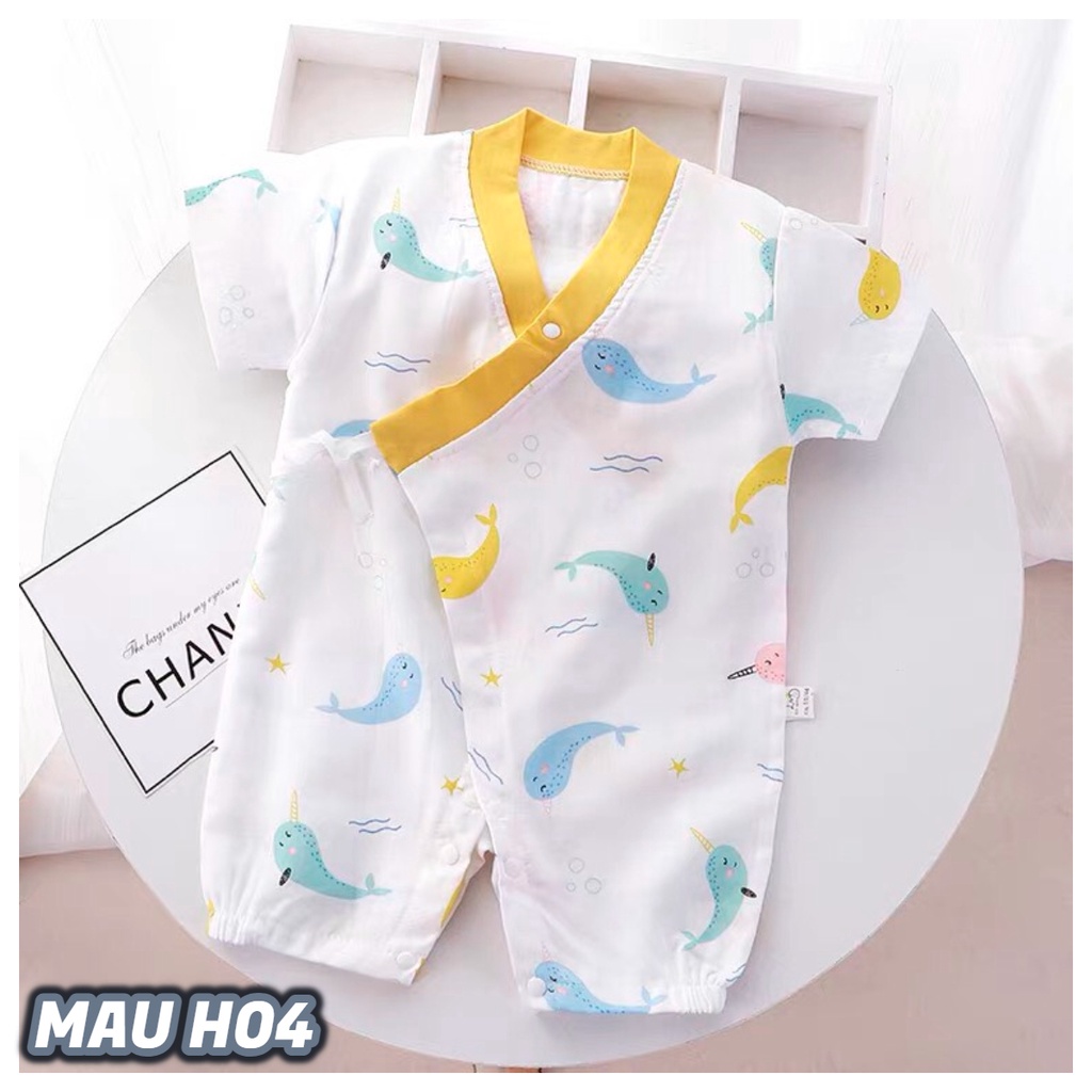 Tiết kiệm ngay 20k, 2 bộ body ngắn tay bodysuit dạng dây buộc cho bé trai bé gái sơ sinh 3 đến 11 kg