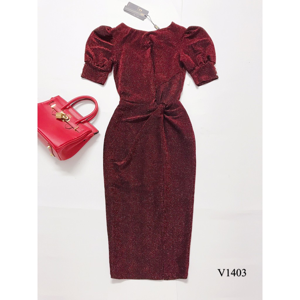 Váy nhũ xoắn eo cộc tay V1403 - Váy Xinh DVC