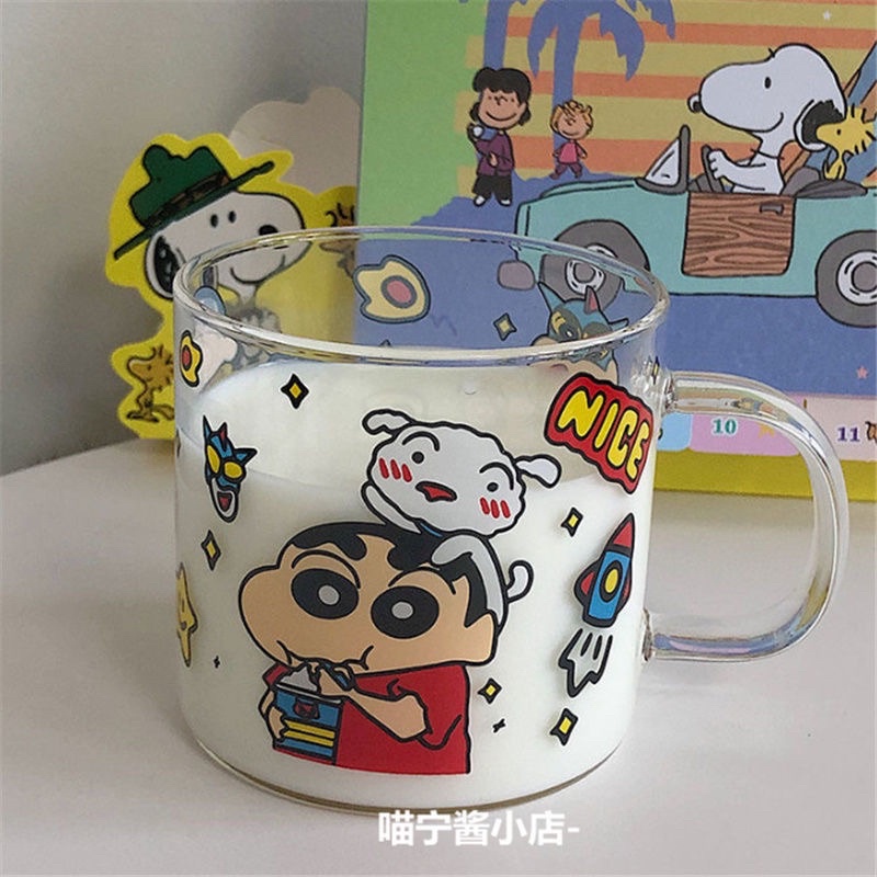 Cốc nước thuỷ tinh hình cậu bé bút chì Shinosuke cute
