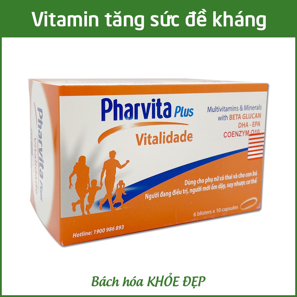 Vitamin tổng hợp Pharvita Plus tăng sức khỏe, tăng đề kháng - Vỉ cam 60 viên