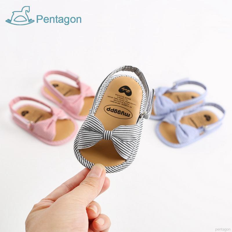 Giày Sandal Kẻ Sọc Cột Nơ Cho Bé Gái Từ 0-18 Tháng Tuổi