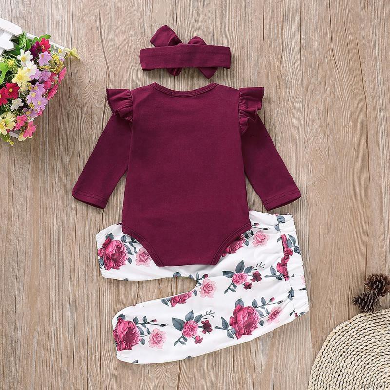 Set Jumpsuit tay loe + quần hoa + Băng đô nơ cho bé gái