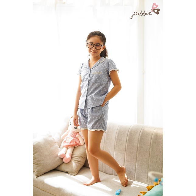 Bộ Đồ Ngủ Pijama Bé Gái Quần Áo Trẻ Em Mặc Nhà Kate Xanh Jean Ngắn Tay 81004