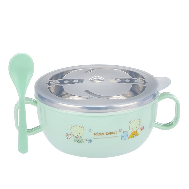 Bộ tô bát ăn chất liệu thép không gỉ 304 cách nhiệt chống bỏng hình hoạt hình dễ thương cho bé