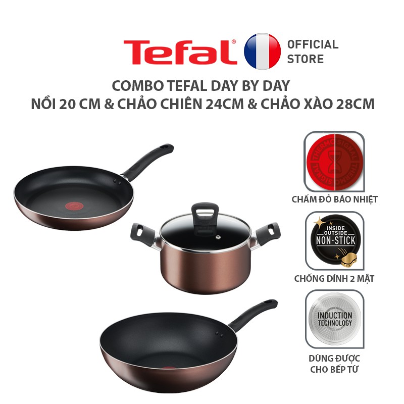 [Mã LIFEHL25 giảm 10% đơn 350K] Combo Tefal Day By Day Nồi 20 cm &amp; Chảo chiên 24cm &amp; Chảo xào 28cm