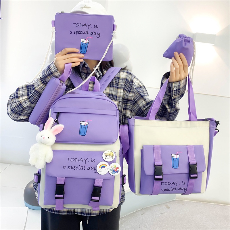 SET BALO 4 MÓN ĐI HỌC, SET BALO THỜI TRANGBalo 4 Món Ulzzang học sinh sinh viên laptop giá rẻ cấp 1 2 3 - Set balo 4 ly