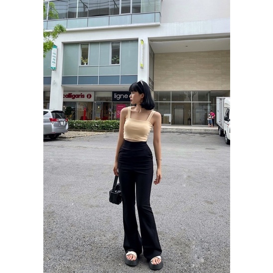 Quần loe Đen form dài tôn dáng chất vải dày dặn có style hàn ullzang đơn giản dễ mix và phối đồ