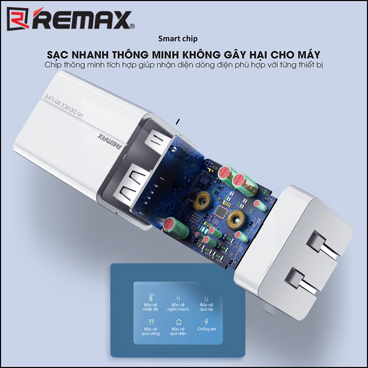 Cốc sạc nhanh đa năng Remax Wanfu RP-U43 4 cổng USB max 3.4A