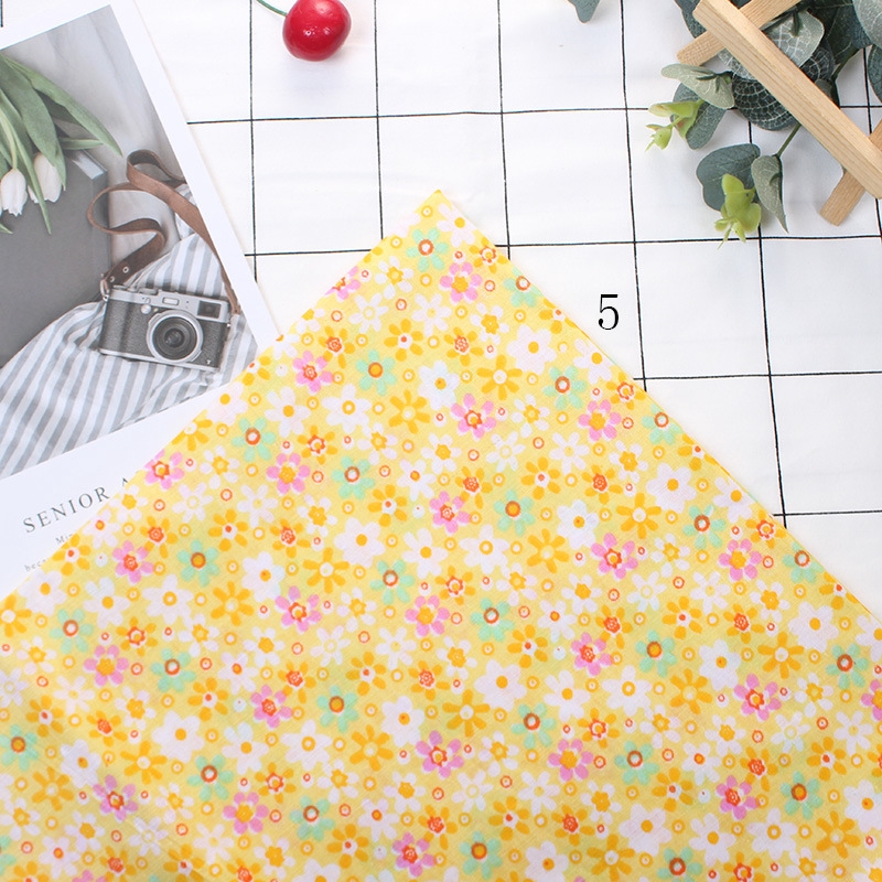 Set 7 tấm vải cotton sọc ca rô in hoa chấm bi màu vàng DIY