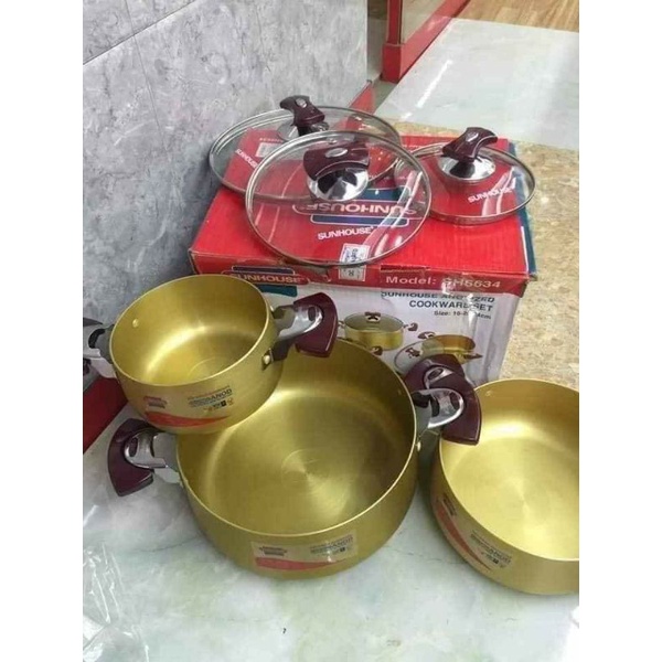 Bộ nồi Sunhous 3 cái  HÀNG CAO CẤP  bộ nồi 3 cái thiết kế nắp inox, đậy rất kín, giúp giữ nóng lâu