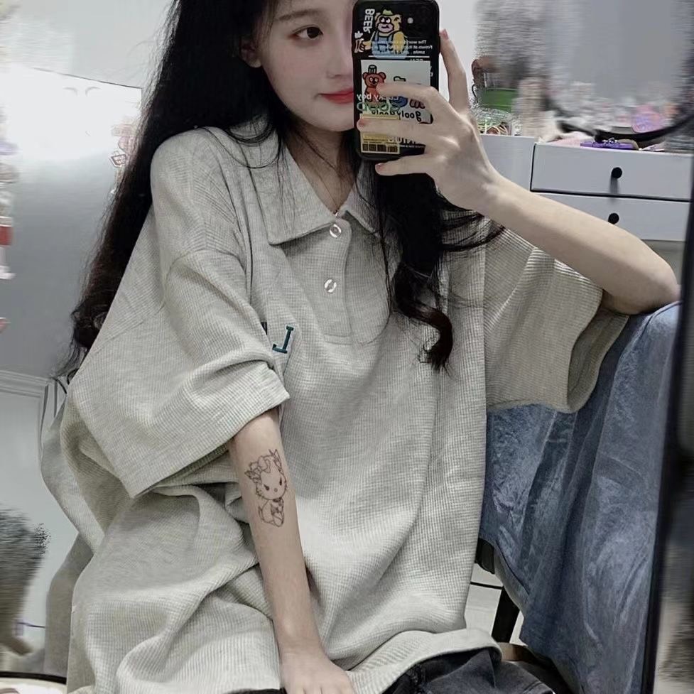 Áo thun Polo Tổ Ong In Lkoo Unisex - Thun kiểu form rộng tay lỡ màu vintage phông cổ bẻ