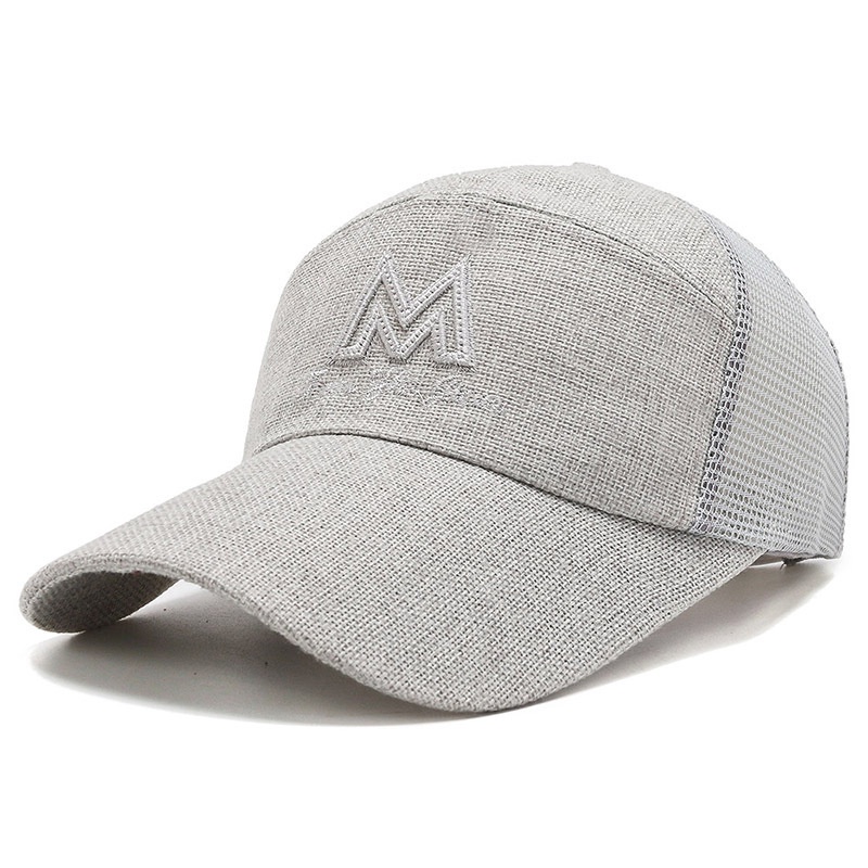Mũ lưỡi trai LINJW unisex thêu chữ m phối lưới thời trang mùa hè có thể điều chỉnh