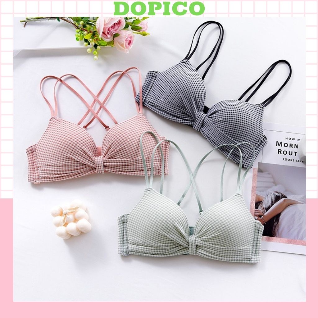 Áo ngực không gọng su nữ nâng ngực đệm vừa caro dây sau mặc được nhiều kiểu DOPICO  A113