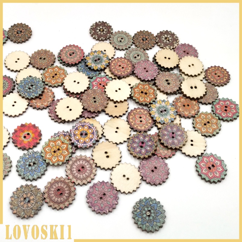 [LOVOSKI1]100 Pieces Painted Gear Wood Buttons for Sewing Craft DIY Accessories 20mm