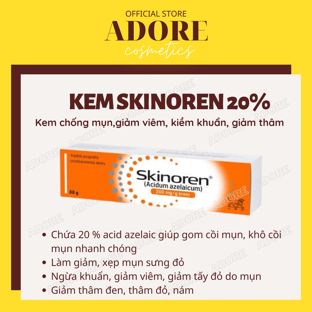 Kem mụn SKINOREN 20% Acid azelaic, kem giảm mụn và thâm nám tuýp 30g