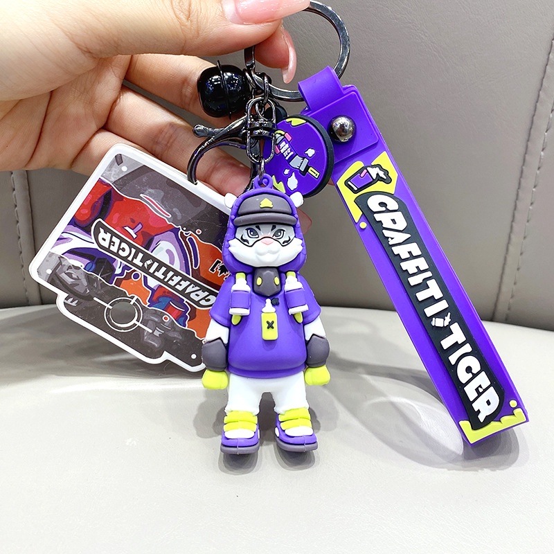 Móc khóa hổ graffity nhiều màu sắc độc đáo chất liệu PVC làm quà tặng bạn bè người thân trang trí balo túi xách-Ráp