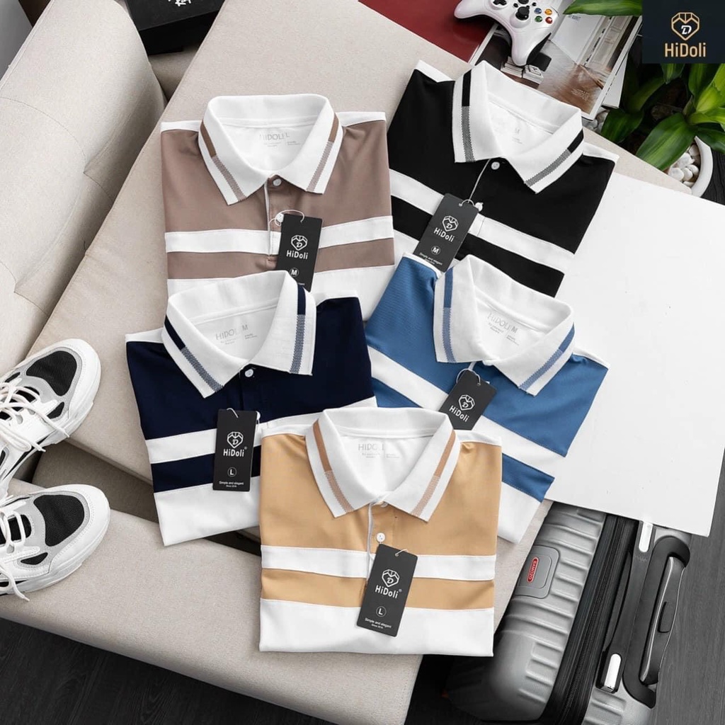 Áo polo nam ngắn tay cổ bẻ kẻ phối màu siêu hót Aru shop