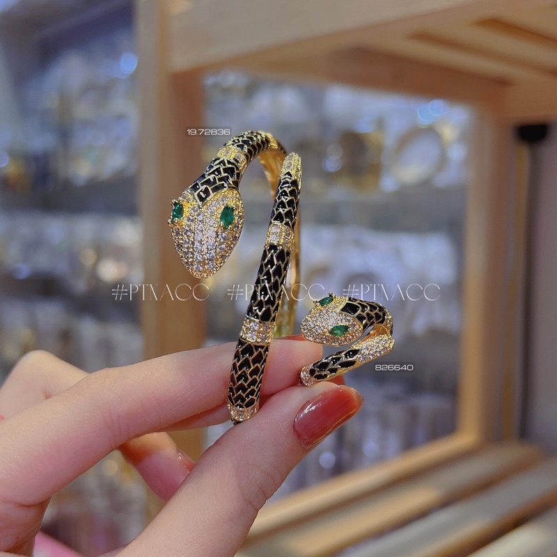 Vòng tay rắn đen xi mạ vàng cá tính, freesize điều chỉnh ni tự do . PTNACC