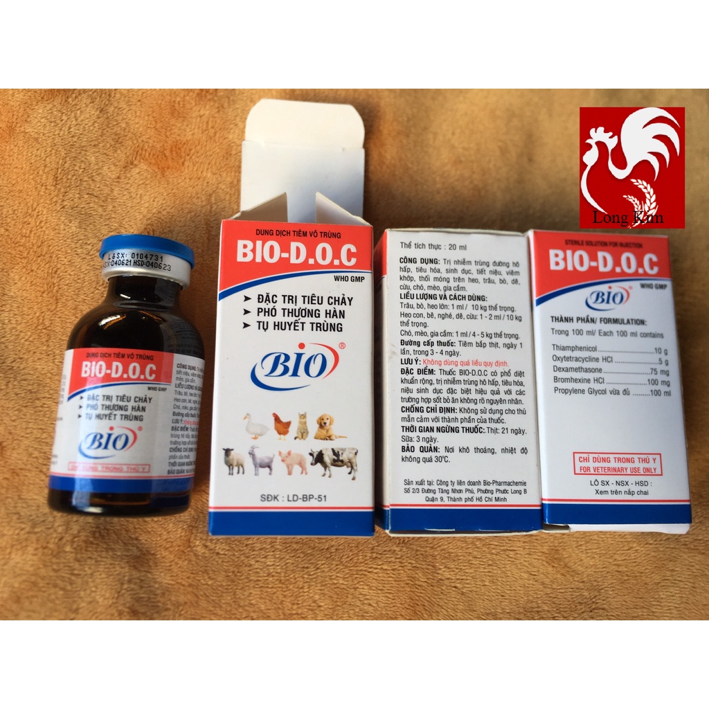 Bio DOC chai 20ml viêm phổi, phó thương hàn trên Heo, trâu, bò, dê, cừu, chó, mèo, gà đá, gia cầm