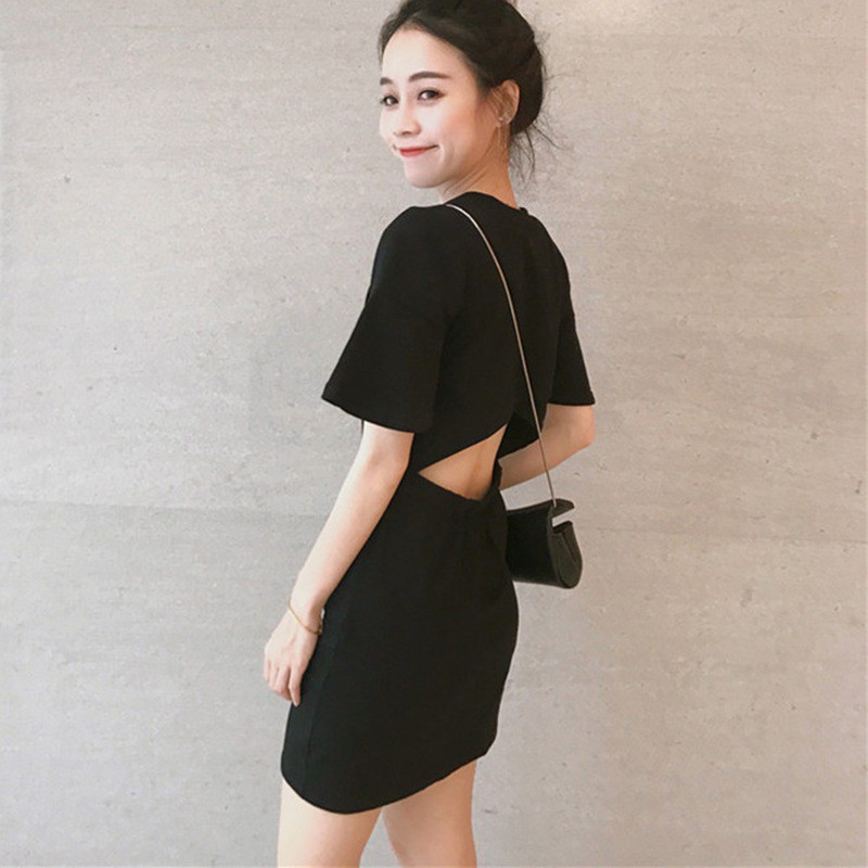 Đầm tay ngắn thiết kế hở lưng quyến rũ thời trang cho nữ