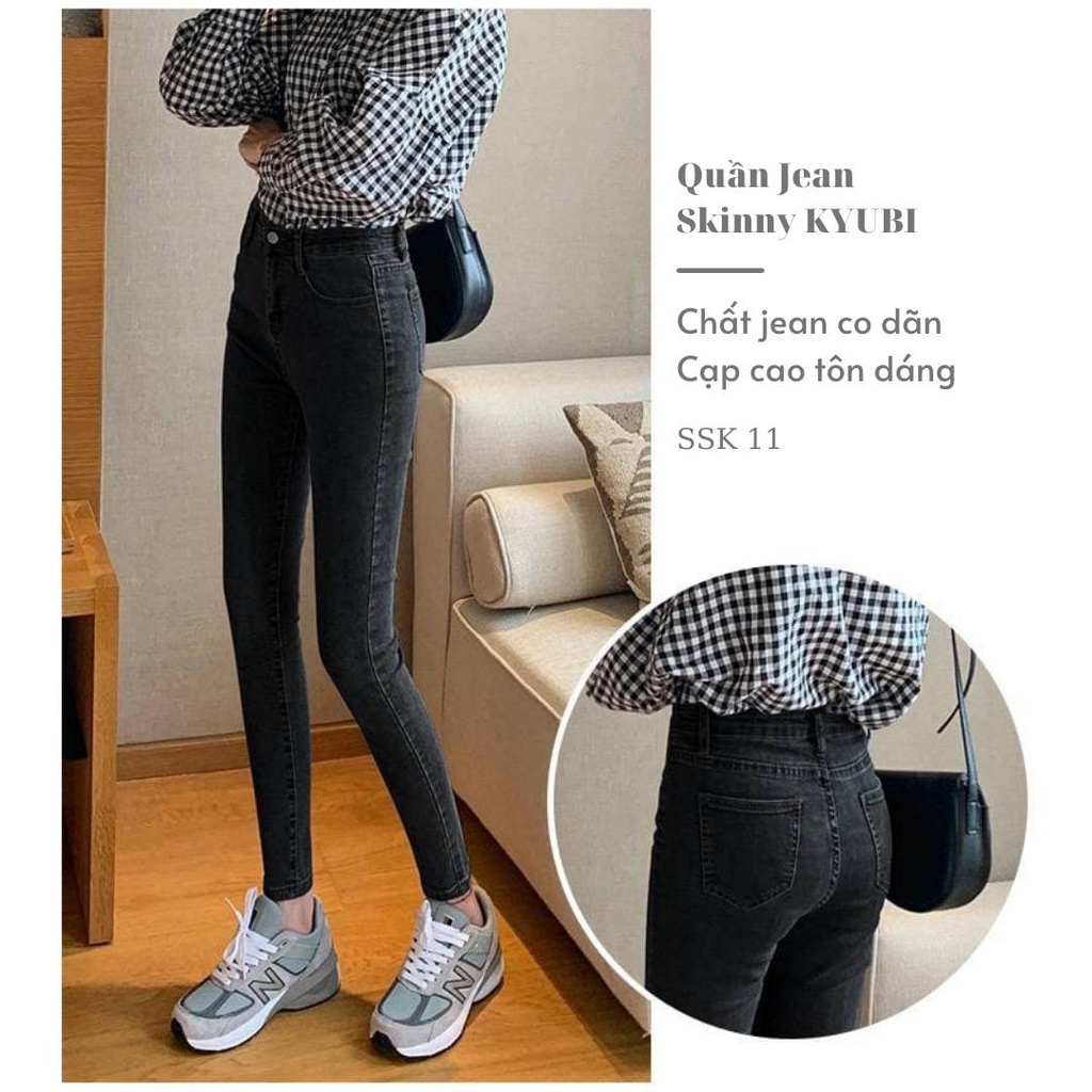 Quần jean nữ skinny lưng cao Kyubi co giãn có túi - Quần bò cạp cao dáng ôm co dãn (có bigsize) SKK11